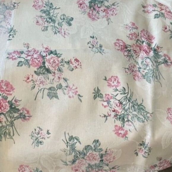 Vintage Peter Pan Cotton Fabric Pink Green Cabbage Rose Print Cottagecore 2yds - Picture 1 of 5